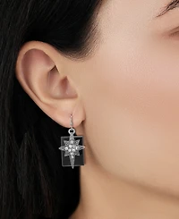 Symbols of Faith Pewter Star of Bethlehem Clear Crystals On Onyx Rectangle Wire Earrings