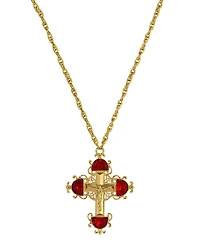 Symbols of Faith Gold-Tone Cross with Siam Red Crystals 28" Necklace