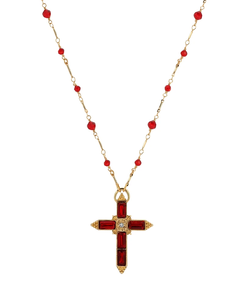 Symbols of Faith Gold-Tone Siam Cross Beaded 30" Necklace