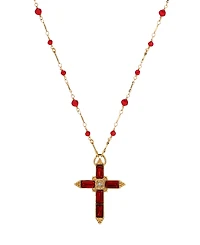 Symbols of Faith Gold-Tone Siam Cross Beaded 30" Necklace
