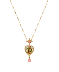 Symbols of Faith Gold-Tone Cross Pink Heart Guadalupe Decal Pendant Bead 28" Necklace