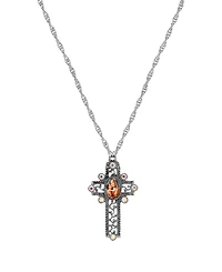 Symbols of Faith Silver-Tone/Pewter Mary Child Decal Ab Crystal Cross 28" Necklace