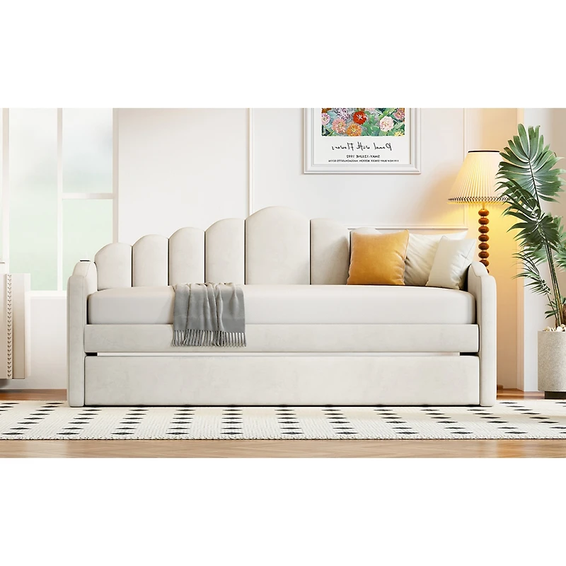 Streamdale Furniture Daybed With Trundle and Usb Ports