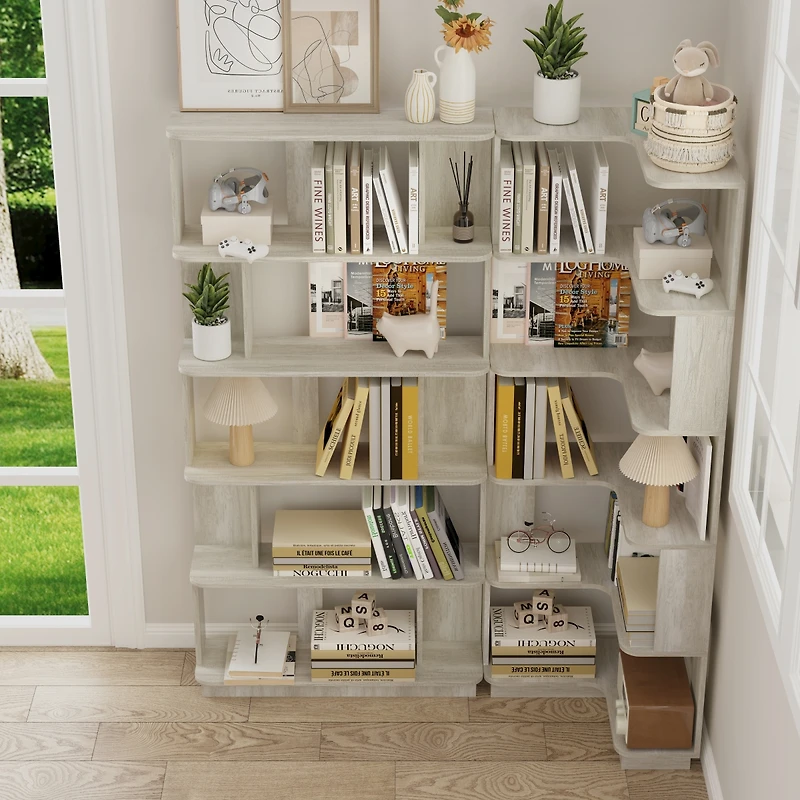 Streamdale Furniture 2-Piece Shape Corner Bookcase Set, Space Saving, Light and More
