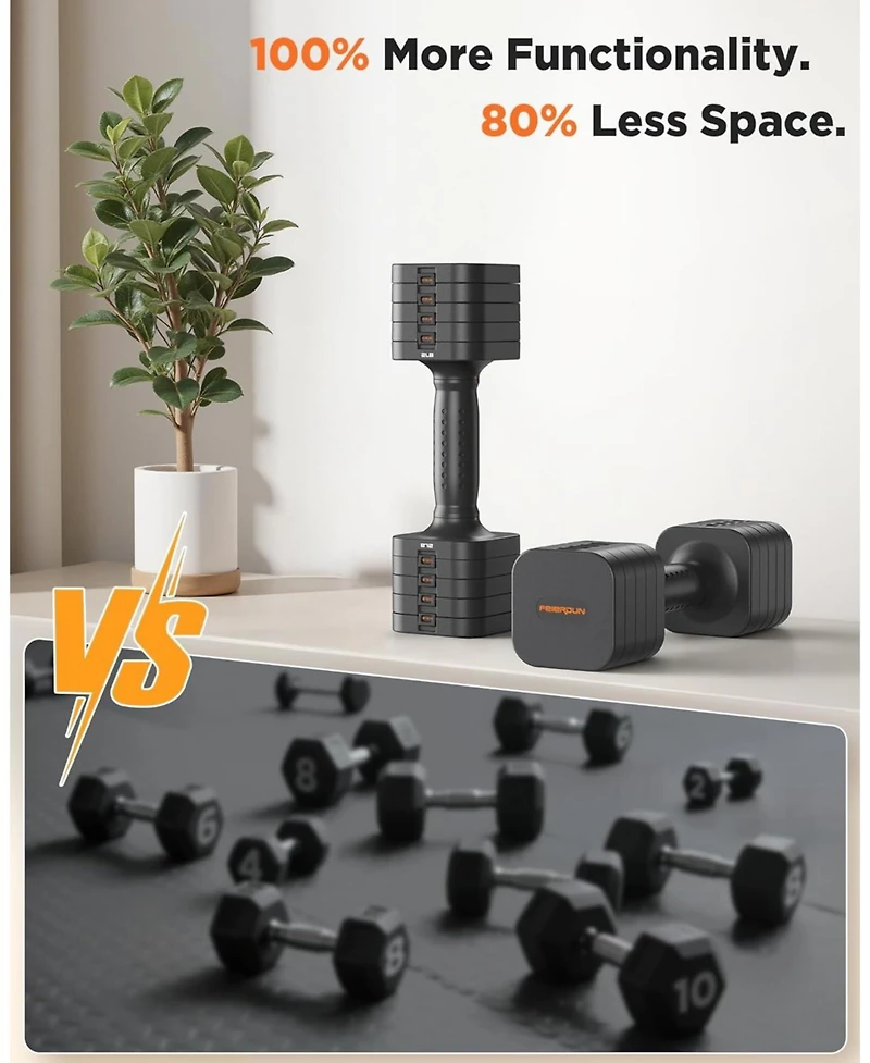 Fed Fitness 5-in-1 Adjustable Dumbbells Pair, Lbs Quick-Adjust Hand Weights for Home Gym and Outdoor Training