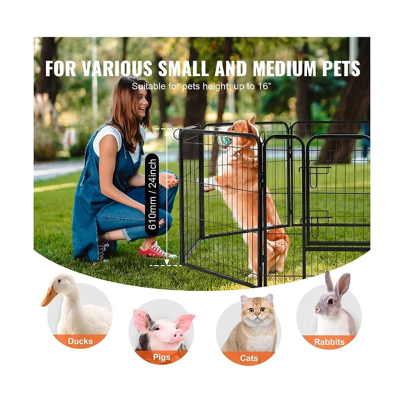 Ruie 8 Panel Foldable Metal Dog Playpen 24 in with Top Cover Bottom Pad Storage Bag