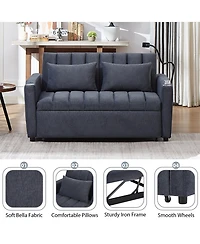 Rainsken Convertible Sofa Bed, Loveseat Sofa with Adjustable Backrest, 360degree(s) Swivel Phone Holder, 2 Cup Holders and Usb Ports for Living Room