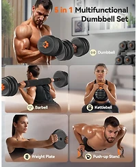 Fed Fitness Adjustable Dumbbells, Weight Set with Connector, 5 in 1 Dumbbells Set (Barbell, Kettlebells, Push up Stand