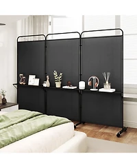 sumyeg 3-Panel Folding Room Divider with Metal Shelves and Lockable Wheels