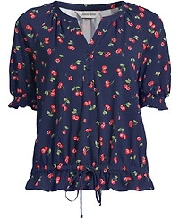 Lands' End Plus Elbow Sleeve Lightweight Jersey Gathered Adjustable Hem Blouse