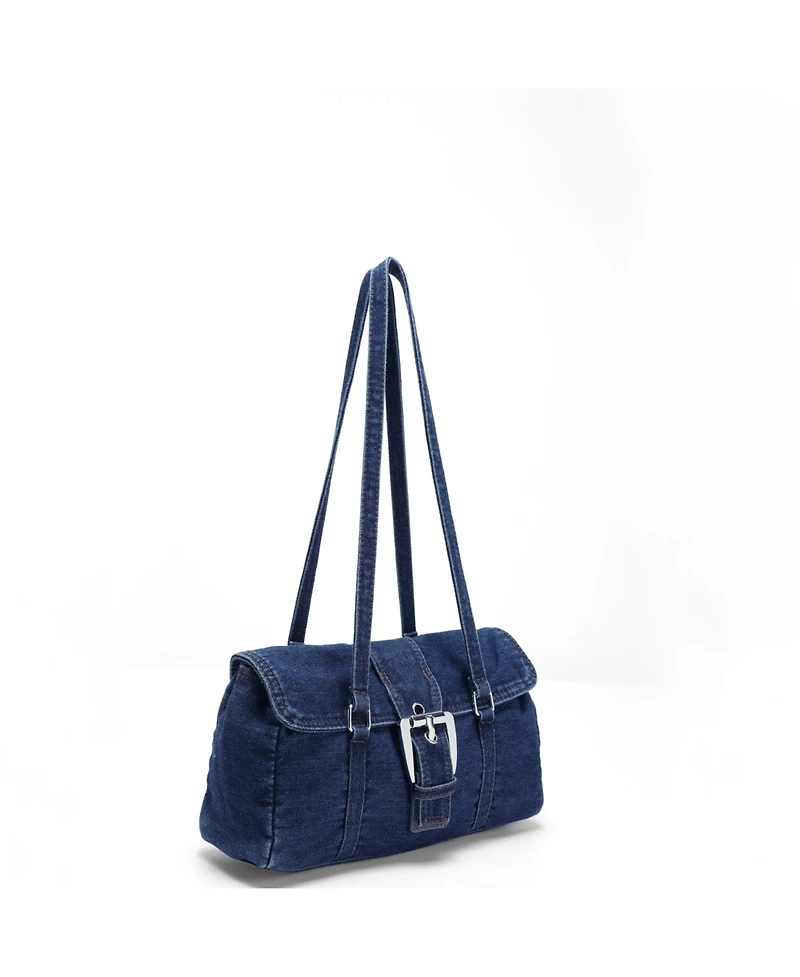Susu Denva Denim Baguette Shoulder Bag for Women East West Handbag Buckle Detail Casual Chic Everyday Purse