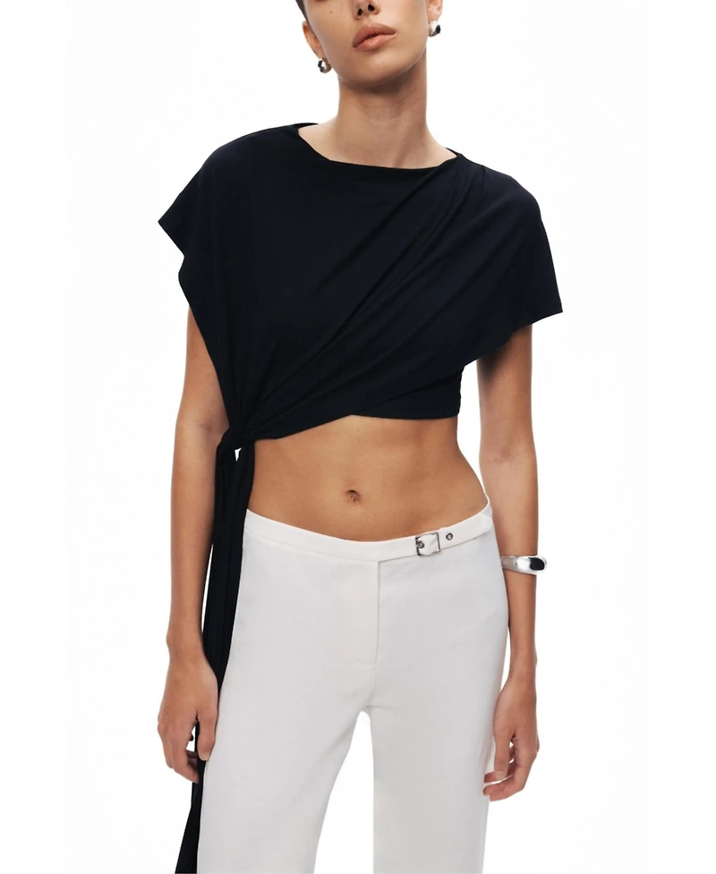 Nocturne Women's Asymmetric Tie-Front Crop Top