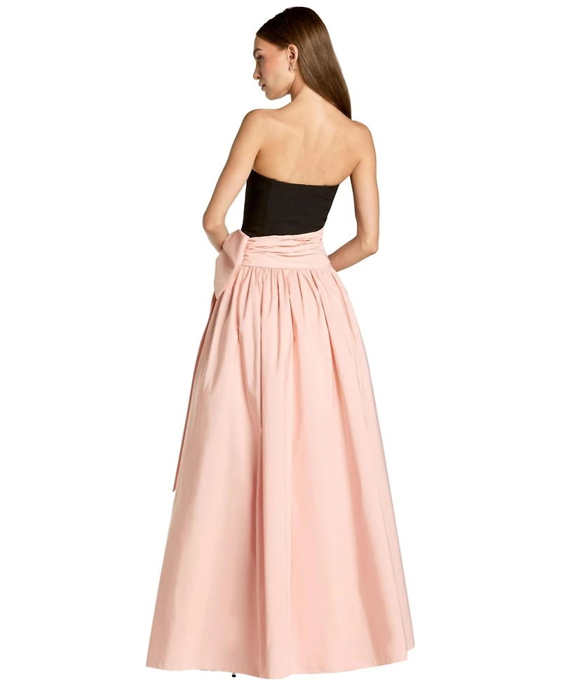 Mac Duggal Women's Strapless Crepe and Faille A-Line Gown with Oversized Bow