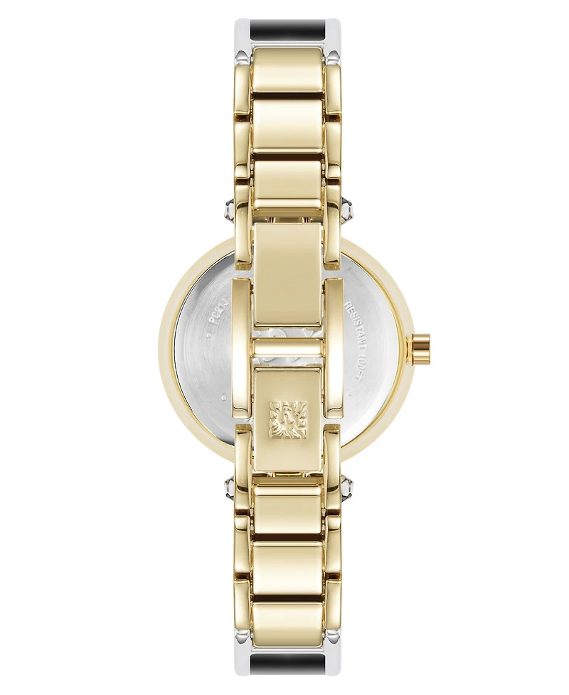 Anne Klein Women's Quartz Round Diamond Dial Gold-Tone Alloy Metal and Enamel Bangle Watch 28mm