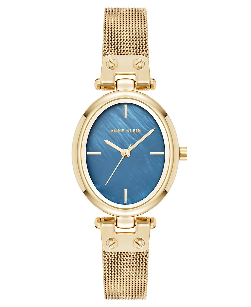 Anne Klein Women's Quartz Oval Gold-Tone Stainless Steel Mesh Watch 26mm