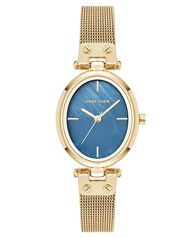 Anne Klein Women's Quartz Oval Gold-Tone Stainless Steel Mesh Watch 26mm