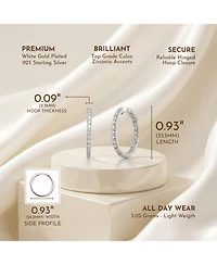 Sterling Silver White Gold and 14K Gold Plated Cubic Zirconia Hoop Earrings
