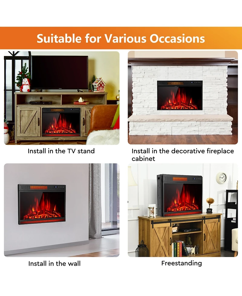 Gymax 28'' Electric Fireplace Recessed 900/1350W Fireplace Heater with Remote Control