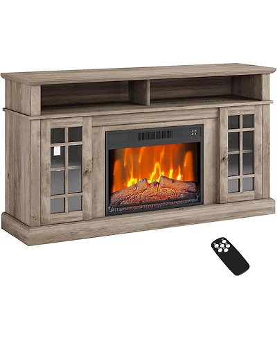 gaomon 58" Wooden Tv Stand with Electric Fireplace Insert Storage Cabinets Rustic Console