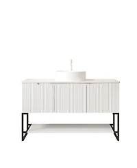 Sillysis 47.6 Inch Bathroom Vanity with Matte Round Ceramic Basin, Sintered Stone Countertop, Storage Cabinet and Open Shelf