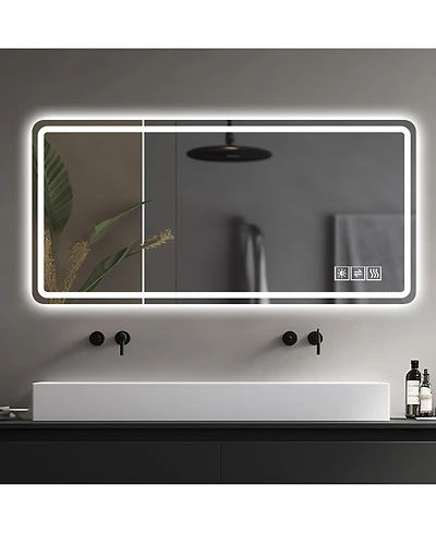 Rainsken 2860 Inch Led Bathroom Mirror, Wall Mounted Anti-Fog Vanity Mirror with Shatter-Proof Tempered Glass for Makeup and Shaving