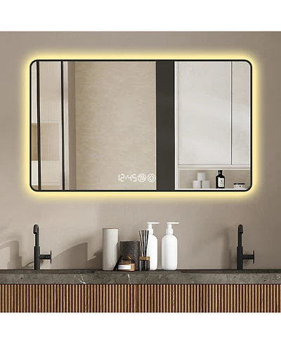 Rainsken 29x39 Led Bathroom Mirror, Wall Mount Anti-Fog Vanity Mirror with High-Definition Tempered Glass and Tri-Color Lighting for Wall Decor