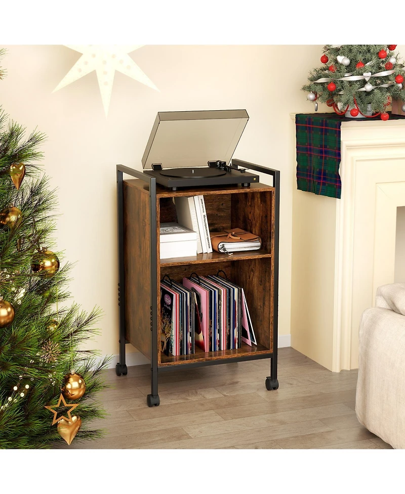 sumyeg Mobile Record Player Stand with Power Outlet