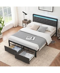 gaomon Queen Upholstered Bed with 2 Drawers And Led Headboard