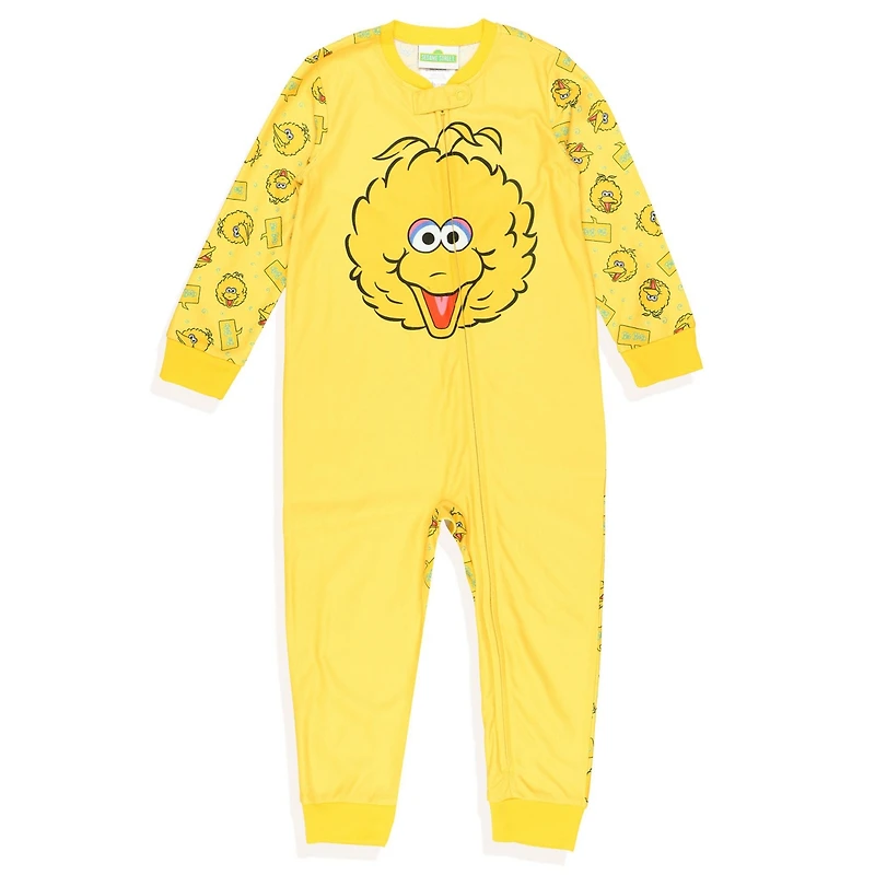 Sesame Street Toddler Bird Character Face Front Zip Footless Sleeper