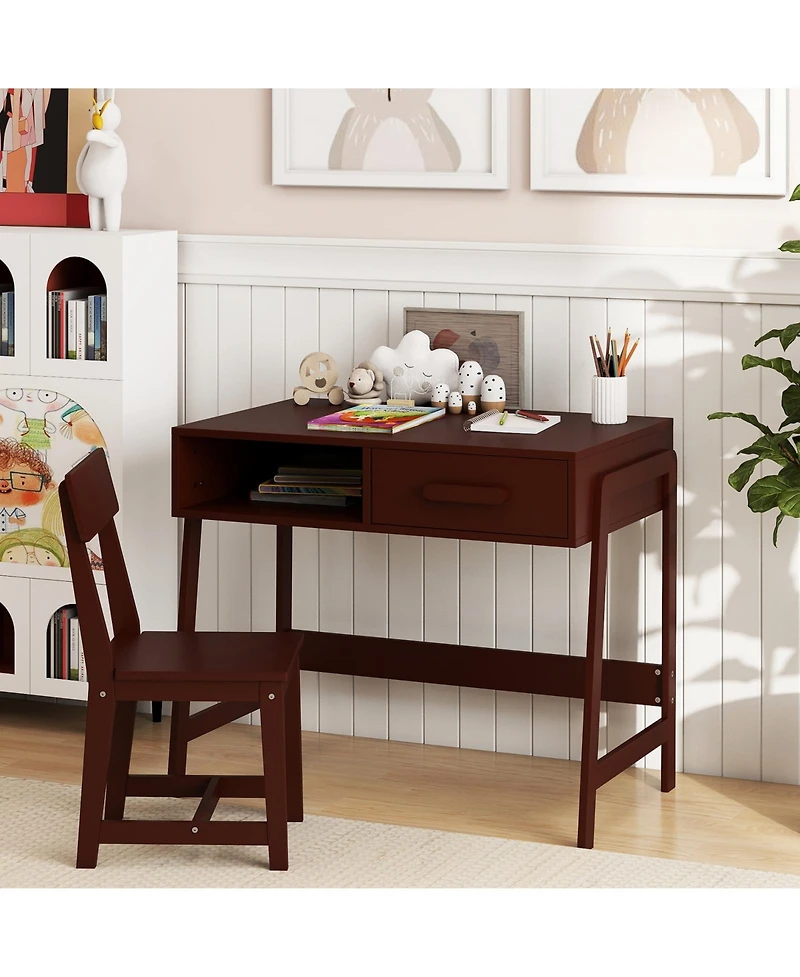 Slickblue Kids Writing Desk Chair Set with Storage Drawer and Hutch