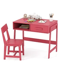 Slickblue Kids Writing Desk Chair Set with Storage Drawer and Hutch