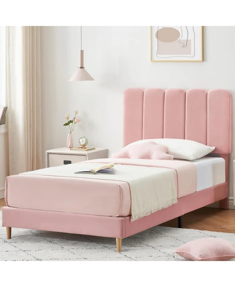 gaomon Twin Upholstered Bed, Crystal Tufted Wave Headboard