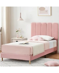 gaomon Twin Upholstered Bed, Crystal Tufted Wave Headboard