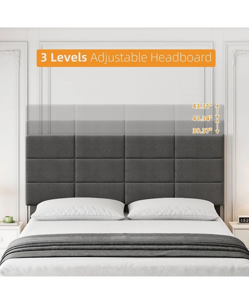 gaomon Linen Platform Bed with Headboard, 700 lb Support.