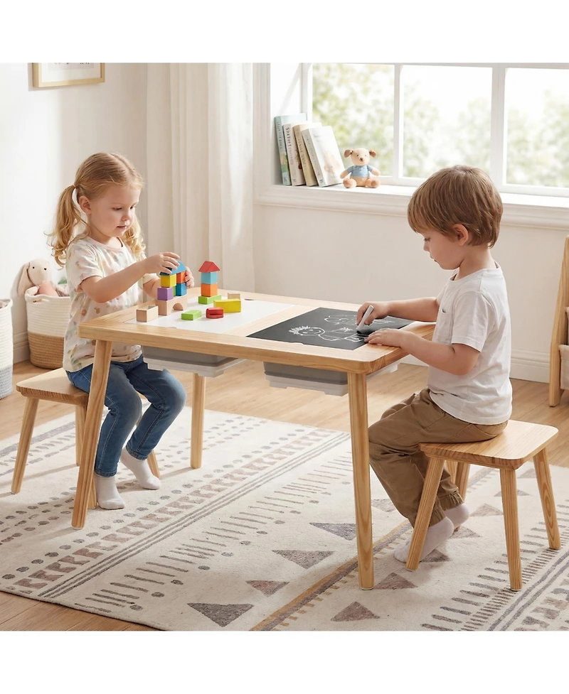 Slickblue Kids Wooden Activity Table with Foldable Storage Bins Set