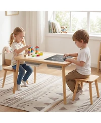 Slickblue Kids Wooden Activity Table with Foldable Storage Bins Set