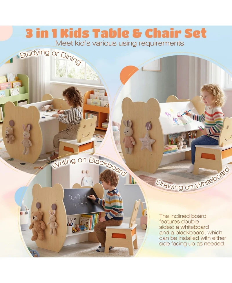 Slickblue 3 in 1 Kids Art Table and Chair Set with Storage and Board