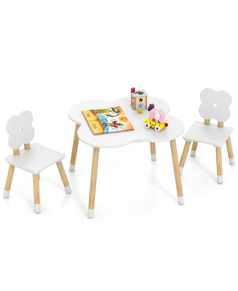 Slickblue Flower Design Kids Table and Chair Set with Wooden Legs
