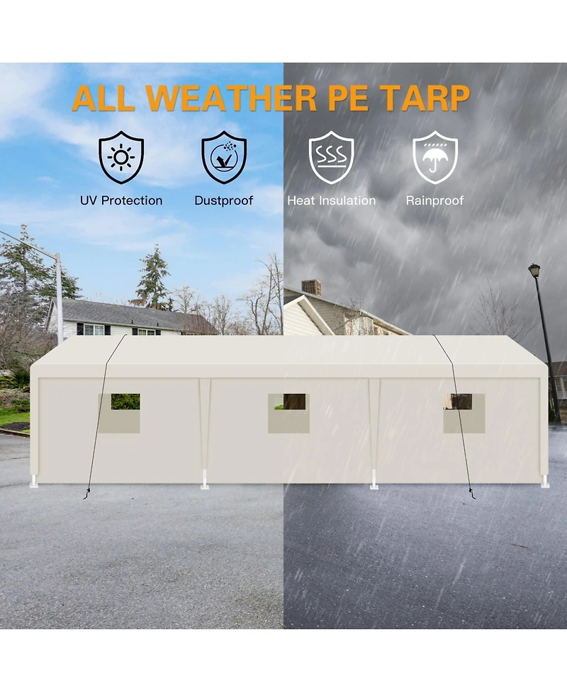 Mondawe 10 x 30 Ft Heavy Duty Portable Carport Garage Tent with Windows, Outdoor Storage Shelter