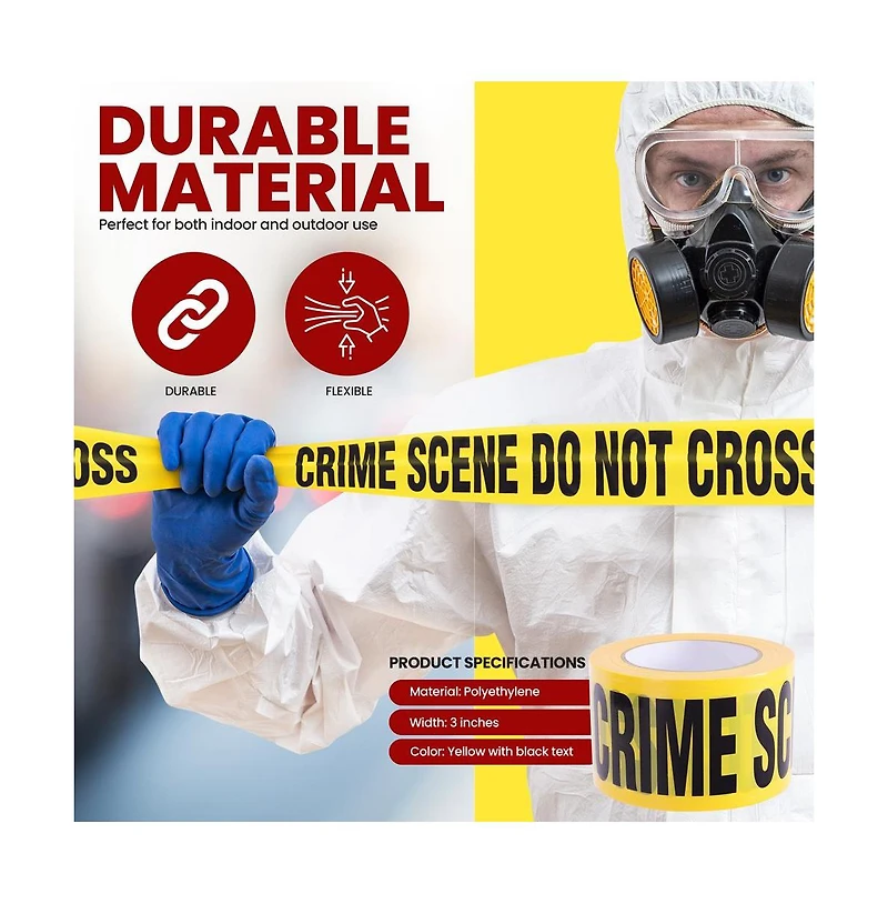 Pyle 12 Pieces Crime Scene Do Not Cross Tape Set - 200 Meters Long Tape Roll Suitable for a Wide Range of Applications, Including Roadworks, Events