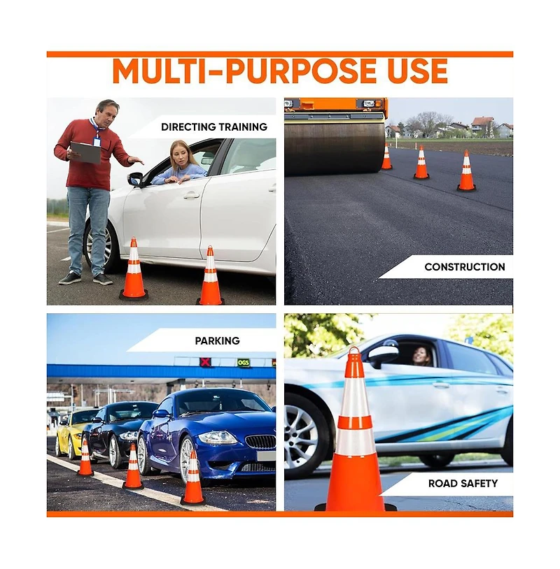 Pyle 28" Fluorescent Pvc Traffic Safety Cone -(PTCN28X4) - Pack of 4