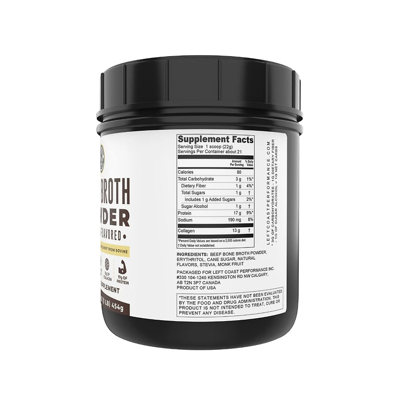 Left Coast Performance Bone Broth Protein, Vanilla, 16 Ounce