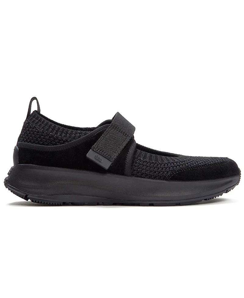FitFlop Women's F-Mode Flow Knit Suede Mary Jane Almond Toe Sneakers