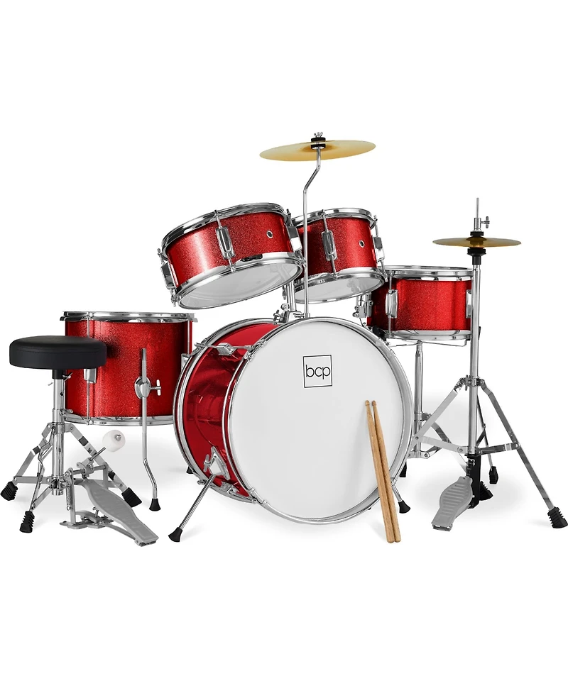 Best Choice Products 5-Piece Kids Beginner Junior Drum Set, Percussion Instrument Starter Kit with Stool