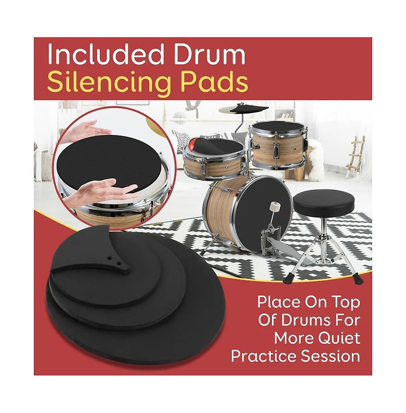 Pyle 3-Piece Kids/Junior Drum Set - Includes Bass Drum, Tom, Snare, Cymbal, Throne, and Sticks, Natural Finish (PDRMKIT72N)