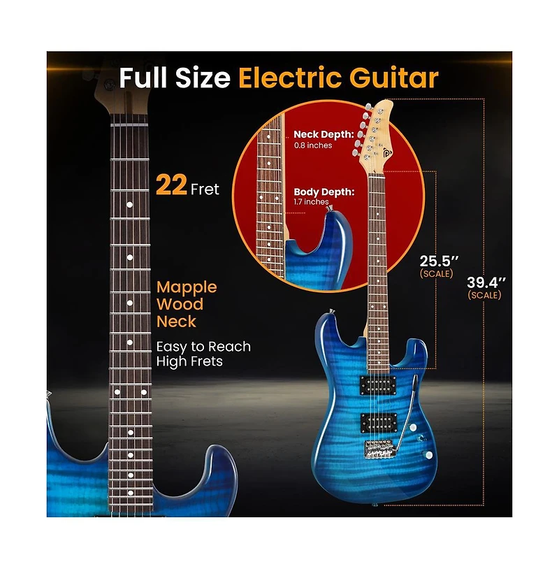 Pyle 6-String Electric Guitar Kit- Includes Amplifier with Accessory Kit