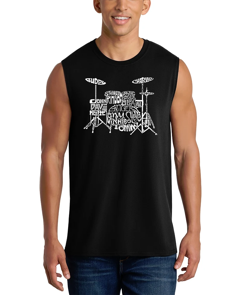 La Pop Art Men's Drum Set Typography Word Graphic Tank Top