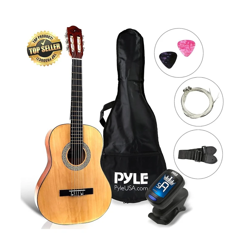 Pyle 6-String Classic Guitar - 3/4 Size Scale Guitar with Digital Tuner and Accessory Kit (36 inch)