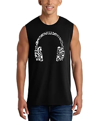 La Pop Art Men's Pattern Headphones Music Word Graphic Tank Top