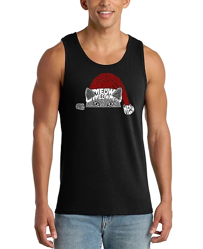 La Pop Art Men's Santa Cat Word Tank Top